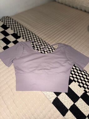 Lilac Short Sleeve Cross-Back Crop Top